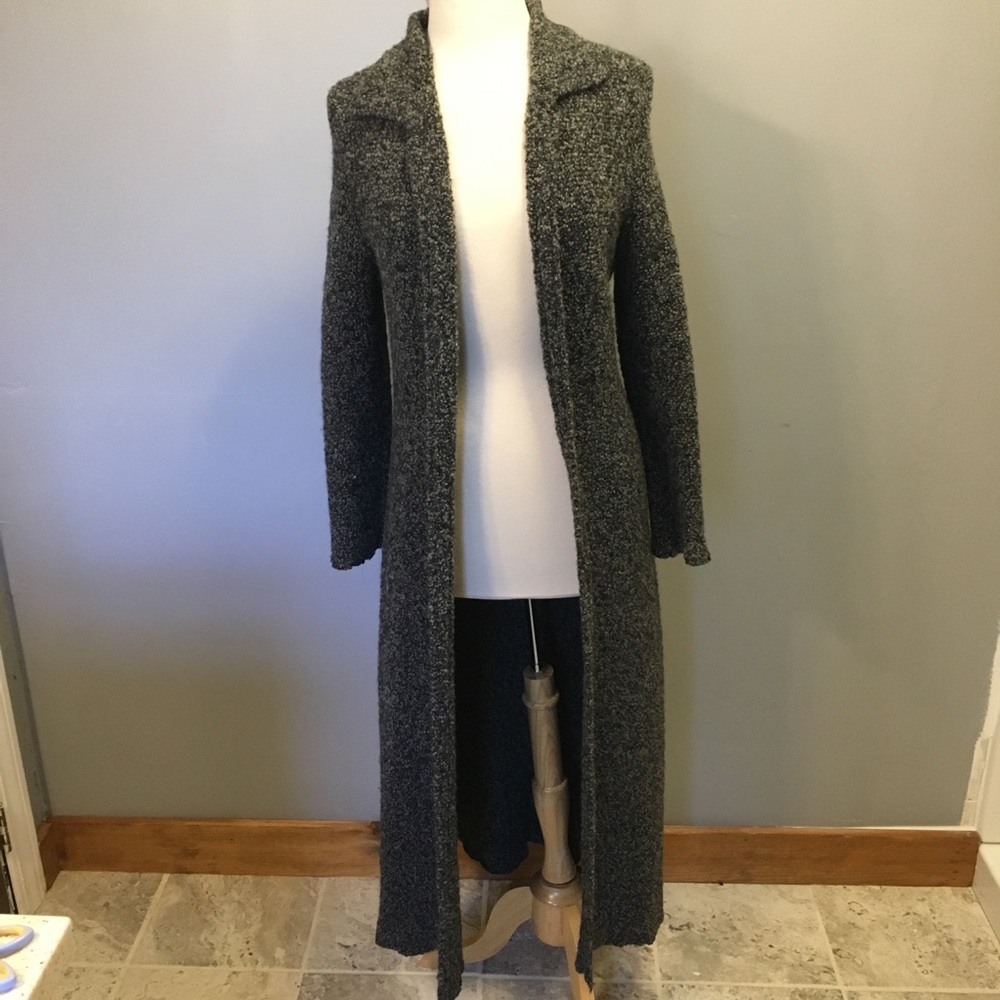 henri bendel Charcoal Bouclé Long Open Cardigan